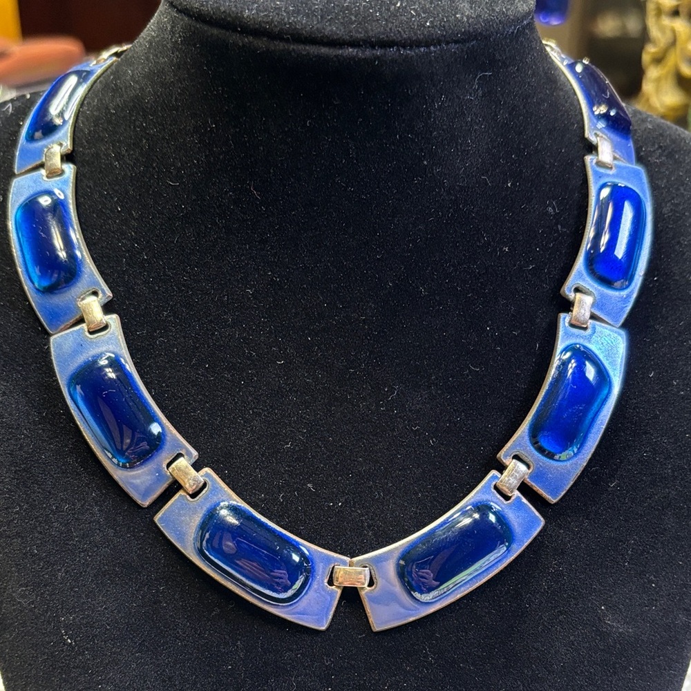 MCM Kay Denning necklace with enameled & fused glass on copper